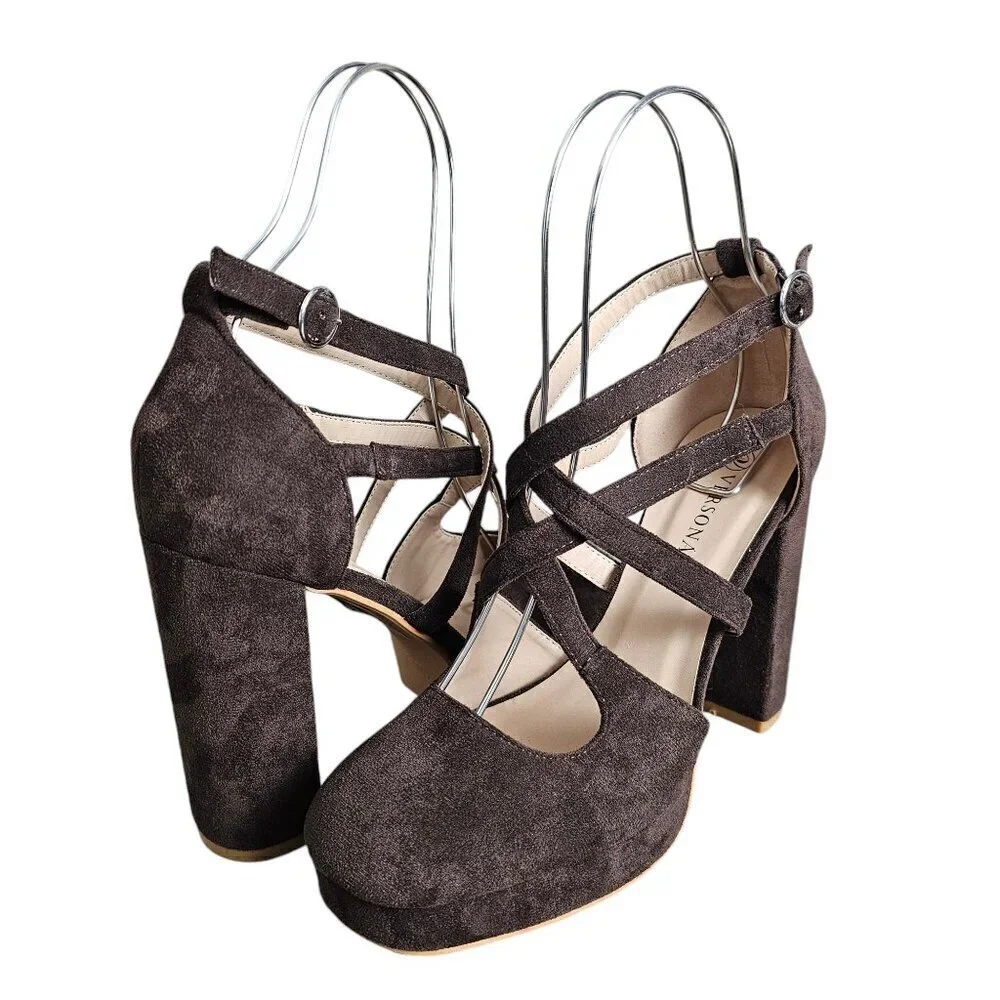 Versona Madison Platform Brown Suede Mary Jane Heel Pump NEW
